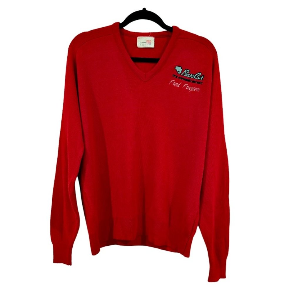 Vintage Men's King Louie Pro Fit Sweater Size XL Red BASSCAT Made in USA Light
